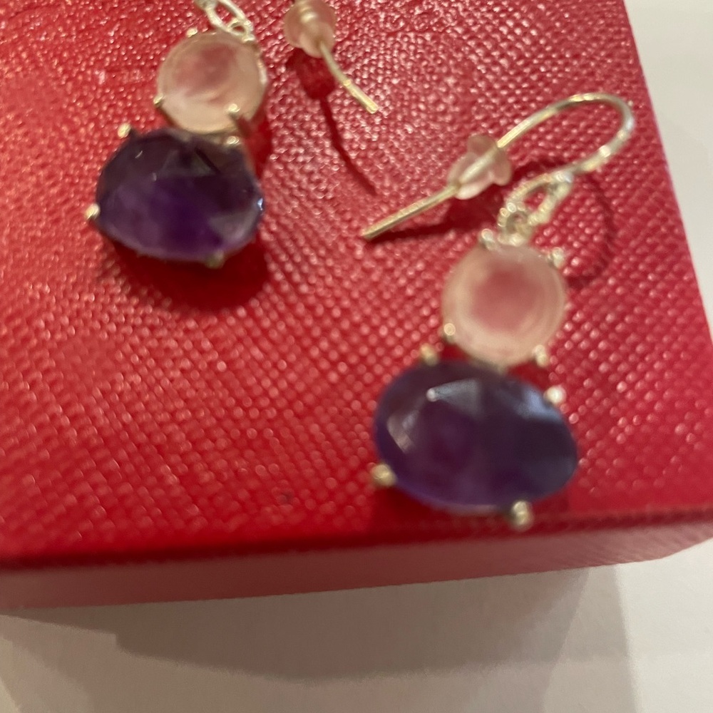 Pink and Purple amethyst and quartz look sterling dangle Earrings